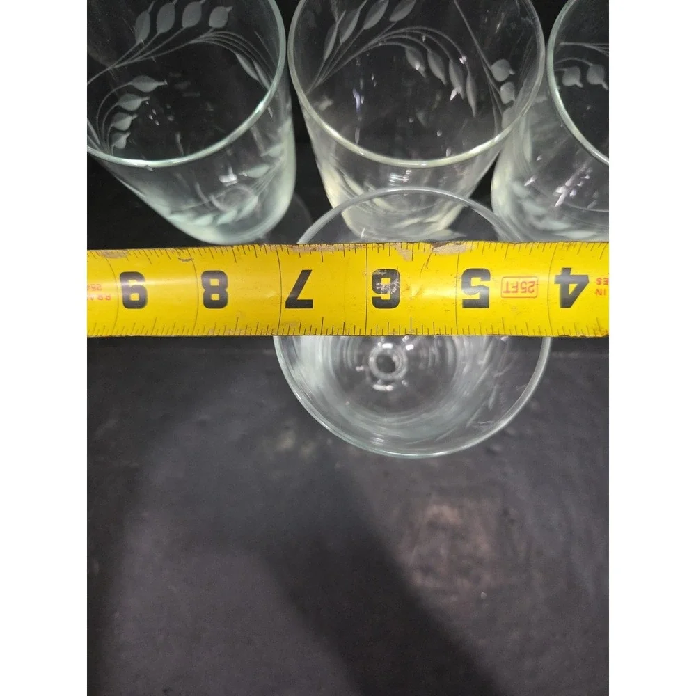 Libbey Etched Wheat Iced‎ Tea Glasses, Vintage MCM Stemware, Set of 4, Drinkware